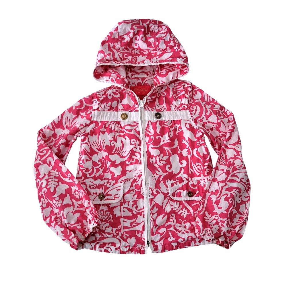 Lilly Pulitzer Jubilee Pink Jacket Girls 12 Cotton‎ Spring Hood 50th Anniversary